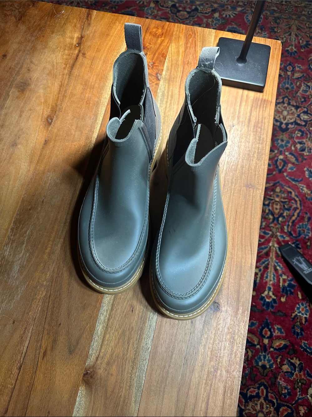 Hunter Men's Chelsea Rain Boots in Olive with Tan Sole